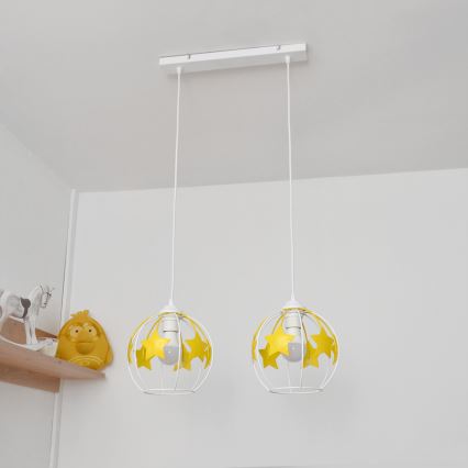 Lámpara colgante infantil STARS 2xE27/15W/230V amarillo/blanco