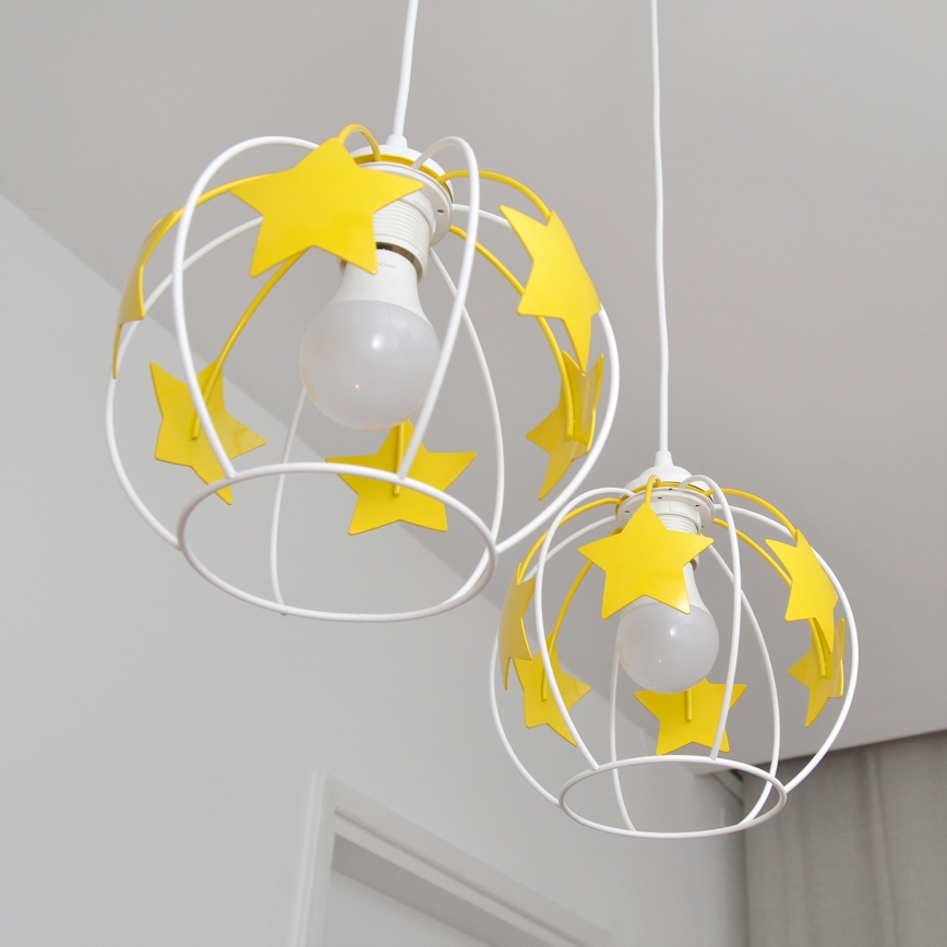 Lámpara colgante infantil STARS 2xE27/15W/230V amarillo/blanco