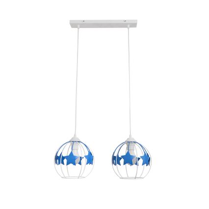 Lámpara colgante infantil STARS 2xE27/15W/230V azul/blanco