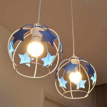 Lámpara colgante infantil STARS 2xE27/15W/230V azul/blanco