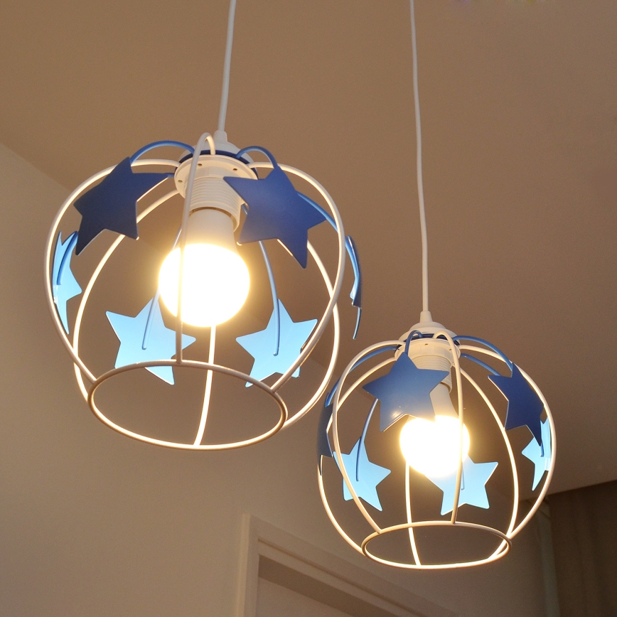 Lámpara colgante infantil STARS 2xE27/15W/230V azul/blanco