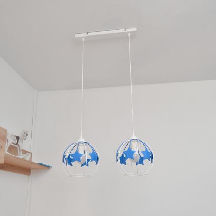Lámpara colgante infantil STARS 2xE27/15W/230V azul/blanco
