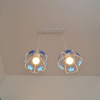 Lámpara colgante infantil STARS 2xE27/15W/230V azul/blanco
