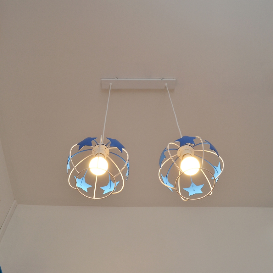 Lámpara colgante infantil STARS 2xE27/15W/230V azul/blanco