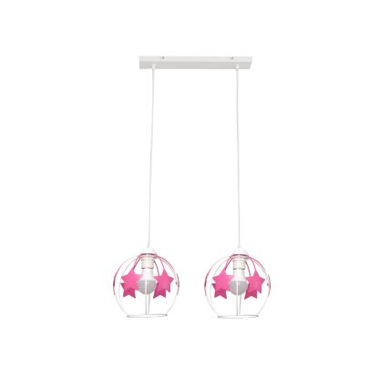 Lámpara colgante infantil STARS 2xE27/15W/230V rosa/blanco