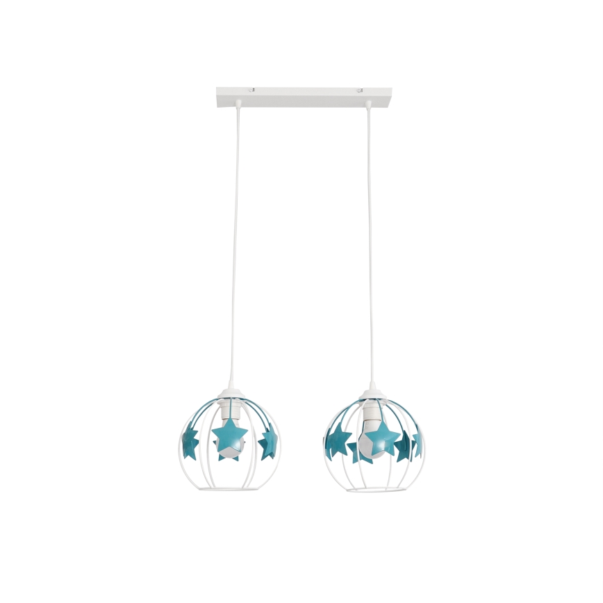 Lámpara colgante infantil STARS 2xE27/15W/230V turquesa/blanco