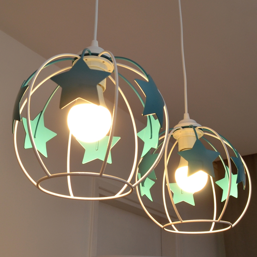 Lámpara colgante infantil STARS 2xE27/15W/230V turquesa/blanco