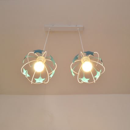 Lámpara colgante infantil STARS 2xE27/15W/230V turquesa/blanco
