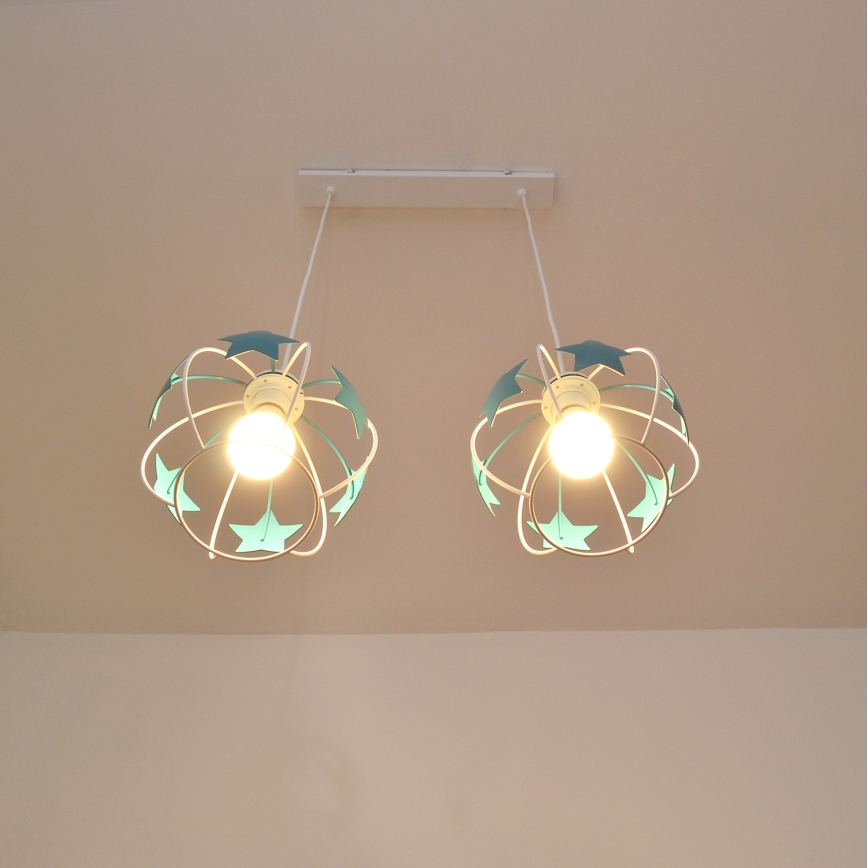 Lámpara colgante infantil STARS 2xE27/15W/230V turquesa/blanco