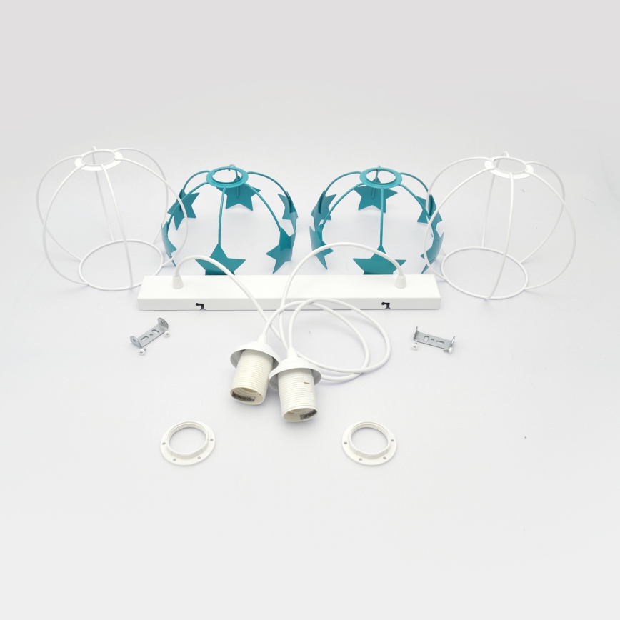 Lámpara colgante infantil STARS 2xE27/15W/230V turquesa/blanco
