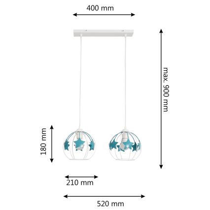 Lámpara colgante infantil STARS 2xE27/15W/230V turquesa/blanco