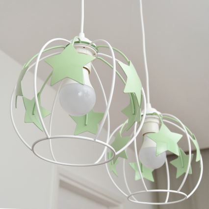 Lámpara colgante infantil STARS 2xE27/15W/230V verde/blanco
