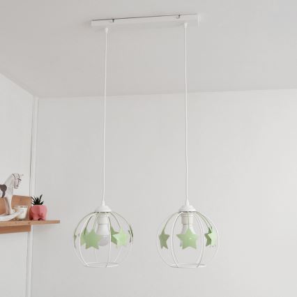 Lámpara colgante infantil STARS 2xE27/15W/230V verde/blanco