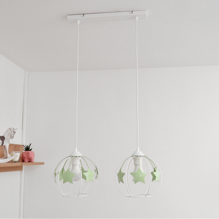 Lámpara colgante infantil STARS 2xE27/15W/230V verde/blanco