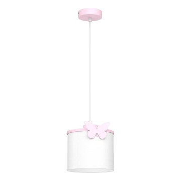 Lámpara colgante infantil SWEET 1xE27/15W/230V blanco/rosa/mariposa