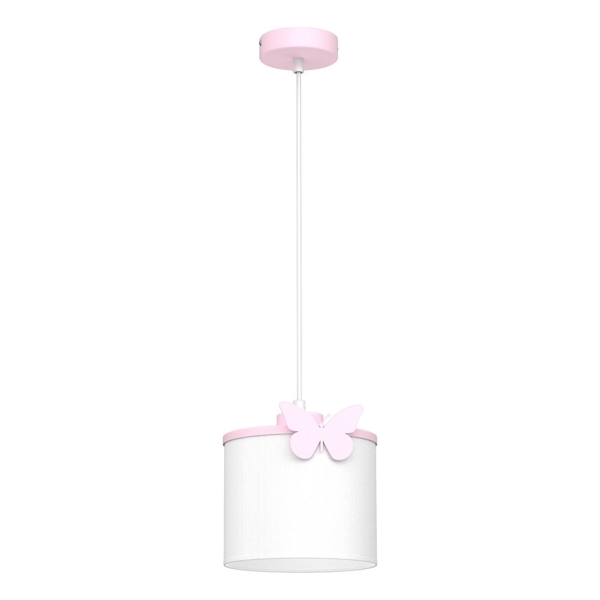 Lámpara colgante infantil SWEET 1xE27/15W/230V blanco/rosa/mariposa