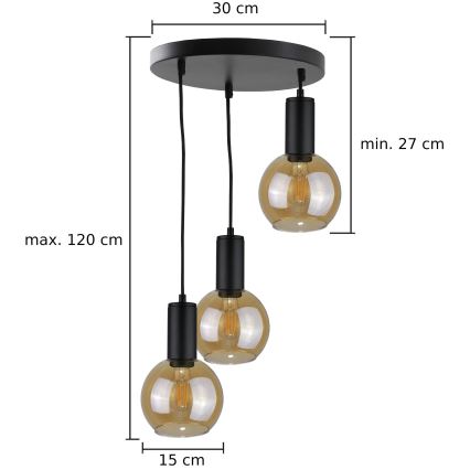 Lámpara colgante JANTAR BLACK 3xE27/60W/230V diá. 30 cm