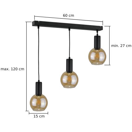 Lámpara colgante JANTAR BLACK 3xE27/60W/230V
