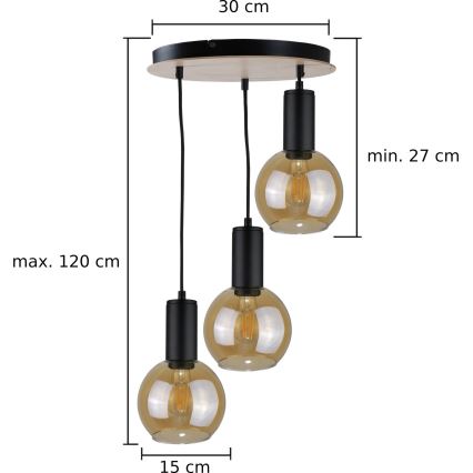 Lámpara colgante JANTAR WOOD 3xE27/60W/230V diá. 30 cm