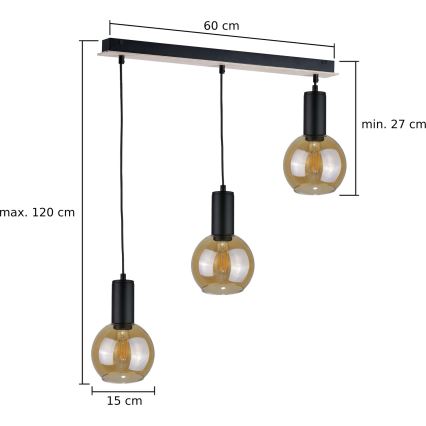 Lámpara colgante JANTAR WOOD 3xE27/60W/230V