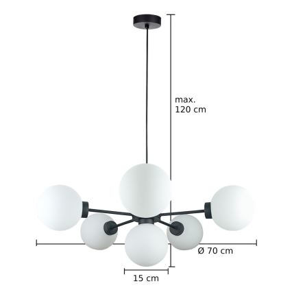 Lámpara colgante KALIOPE 6xE14/50W/230V negro/blanco