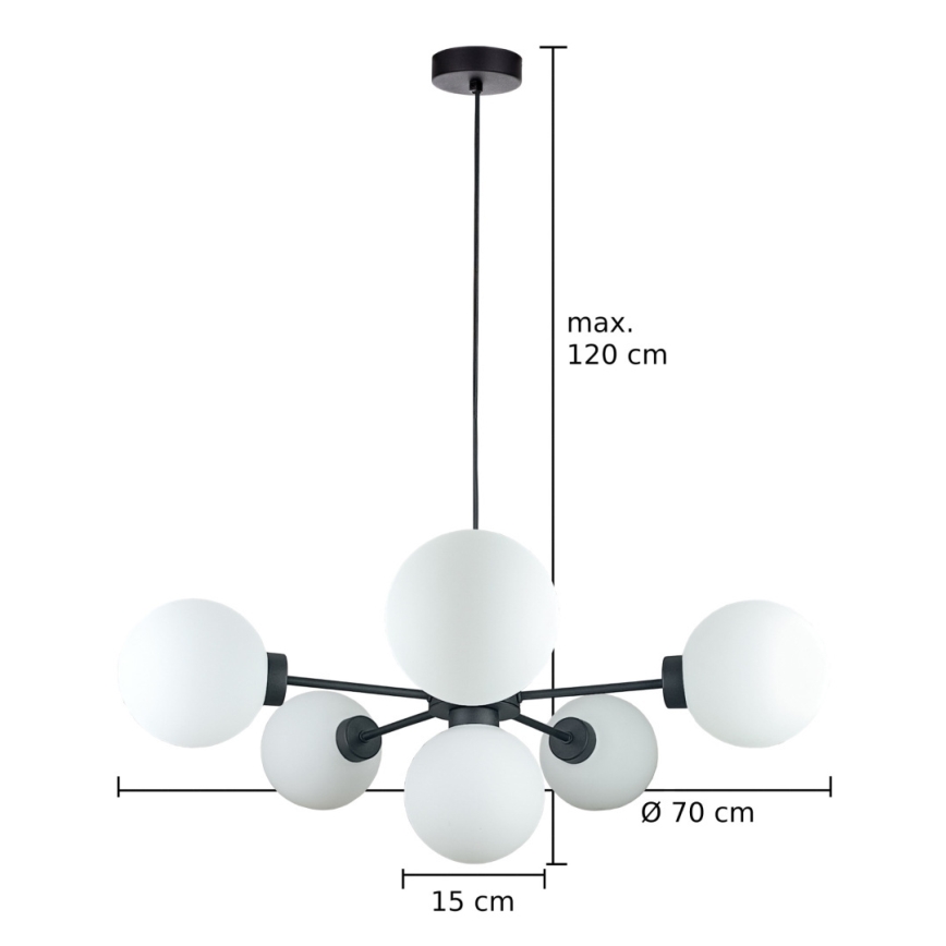 Lámpara colgante KALIOPE 6xE14/50W/230V negro/blanco
