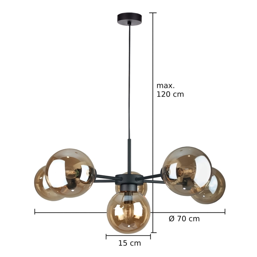 Lámpara colgante KALIOPE II 6xE14/50W/230V negro/beige ahumado