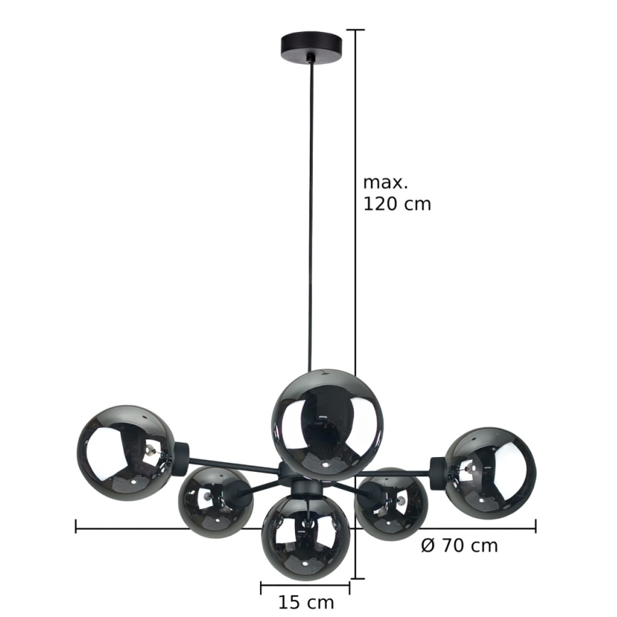 Lámpara colgante KALIOPE II 6xE14/50W/230V negro/negro ahumado