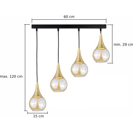 Lámpara colgante LACRIMA HONEY 4xE27/60W/230V