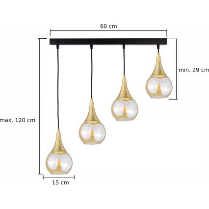 Lámpara colgante LACRIMA HONEY 4xE27/60W/230V