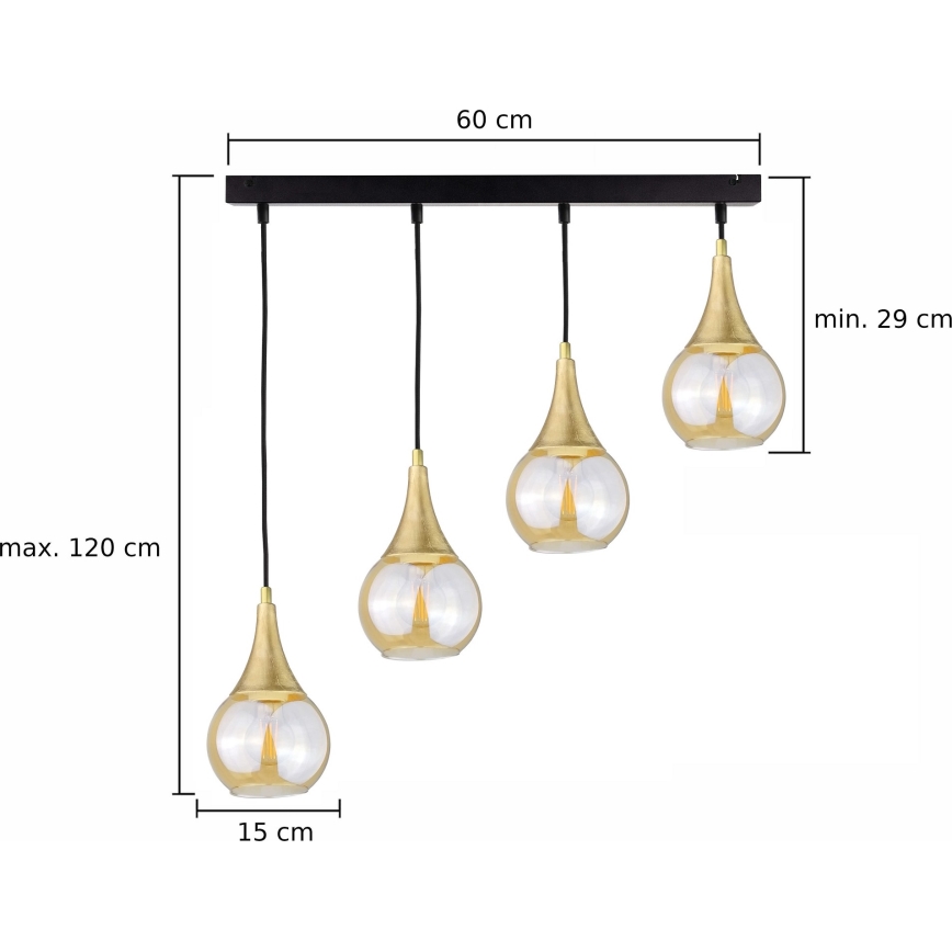 Lámpara colgante LACRIMA HONEY 4xE27/60W/230V
