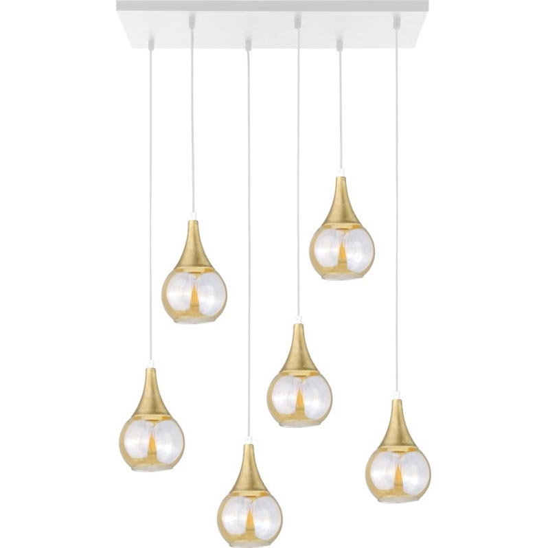 Lámpara colgante LACRIMA HONEY 6xE27/60W/230V blanco/dorado/ahumado beige
