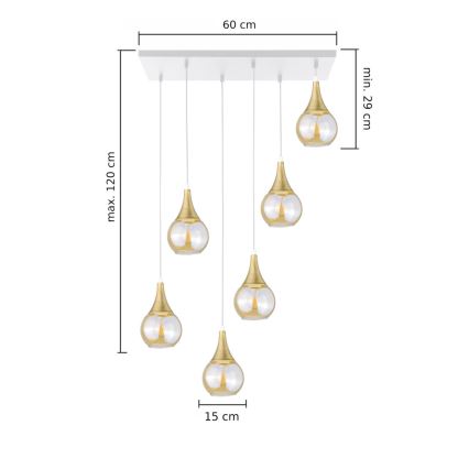 Lámpara colgante LACRIMA HONEY 6xE27/60W/230V blanco/dorado/ahumado beige