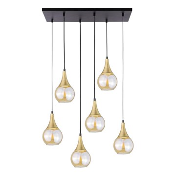 Lámpara colgante LACRIMA HONEY 6xE27/60W/230V negro/dorado/ahumado beige