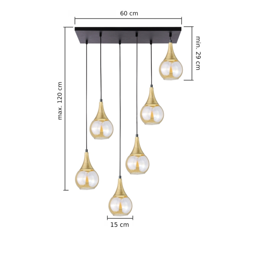 Lámpara colgante LACRIMA HONEY 6xE27/60W/230V negro/dorado/ahumado beige