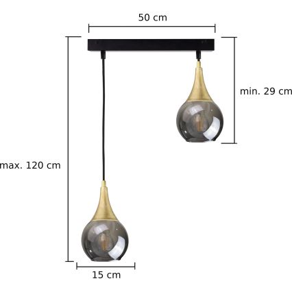 Lámpara colgante LACRIMA SMOKY 2xE27/60W/230V