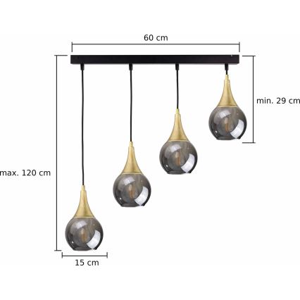 Lámpara colgante LACRIMA SMOKY 4xE27/60W/230V