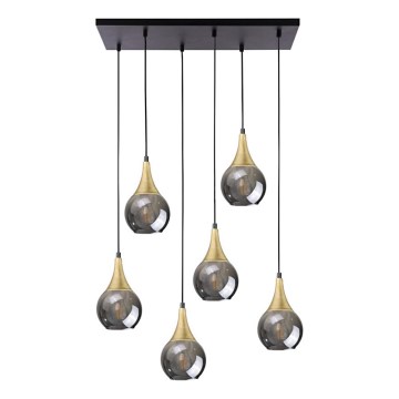Lámpara colgante LACRIMA SMOKY 6xE27/60W/230V negro/dorado/ahumado negro