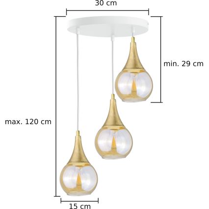 Lámpara colgante LACRIMA WHITE 3xE27/60W/230V diá. 30 cm