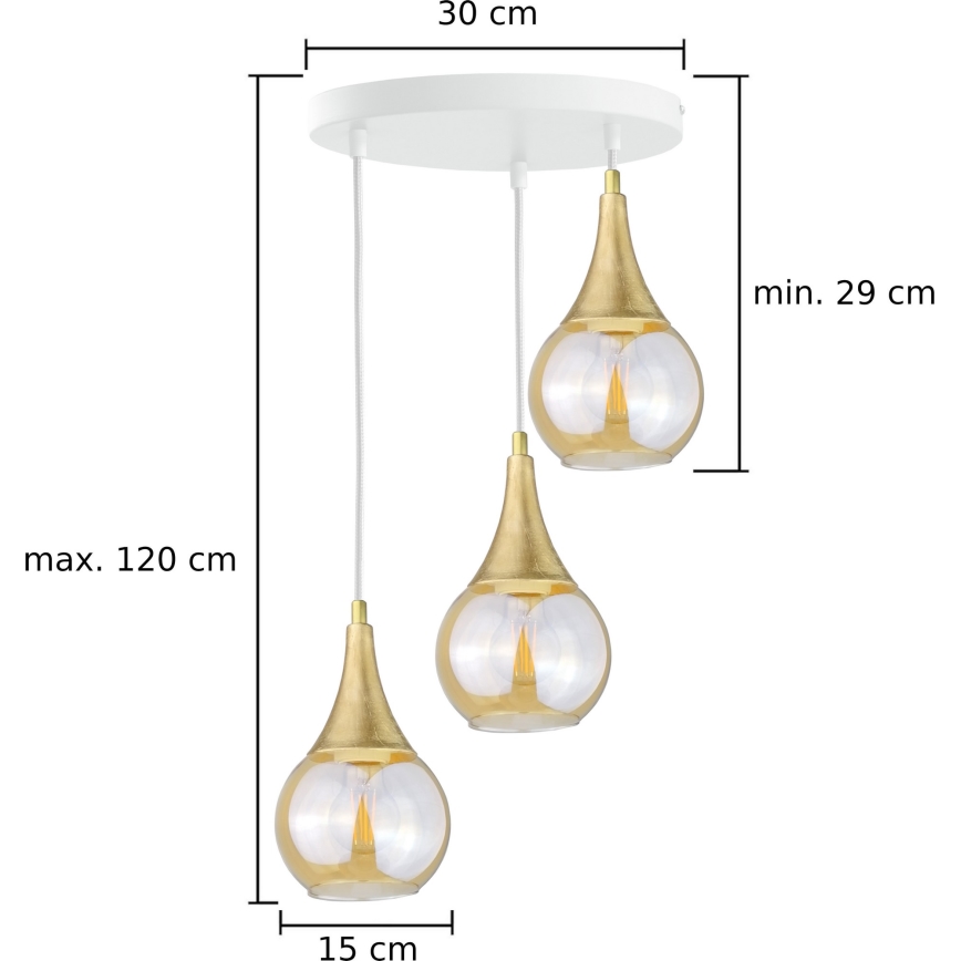 Lámpara colgante LACRIMA WHITE 3xE27/60W/230V diá. 30 cm