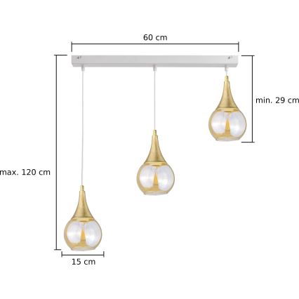 Lámpara colgante LACRIMA WHITE 3xE27/60W/230V