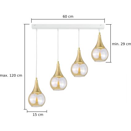 Lámpara colgante LACRIMA WHITE 4xE27/60W/230V