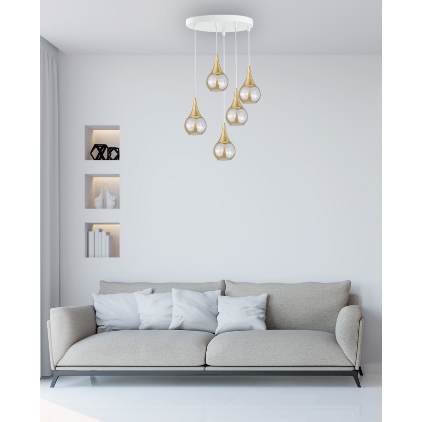 Lámpara colgante LACRIMA WHITE 5xE27/60W/230V diá. 45 cm