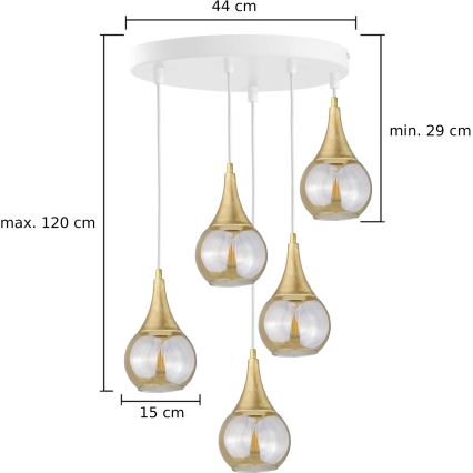 Lámpara colgante LACRIMA WHITE 5xE27/60W/230V diá. 45 cm