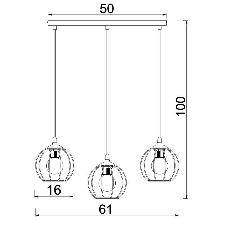 Lámpara colgante LAPS 3xE27/15W/230W negro