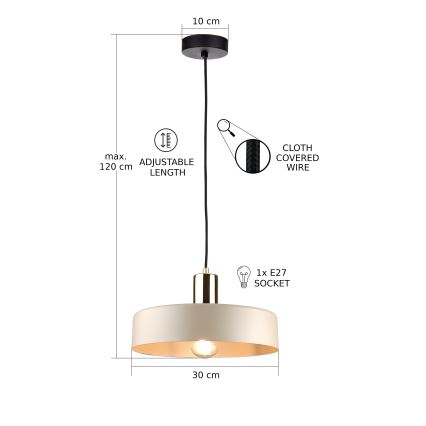 Lámpara colgante LATTE 1xE27/60W/230V beige/negro/cromo brillante