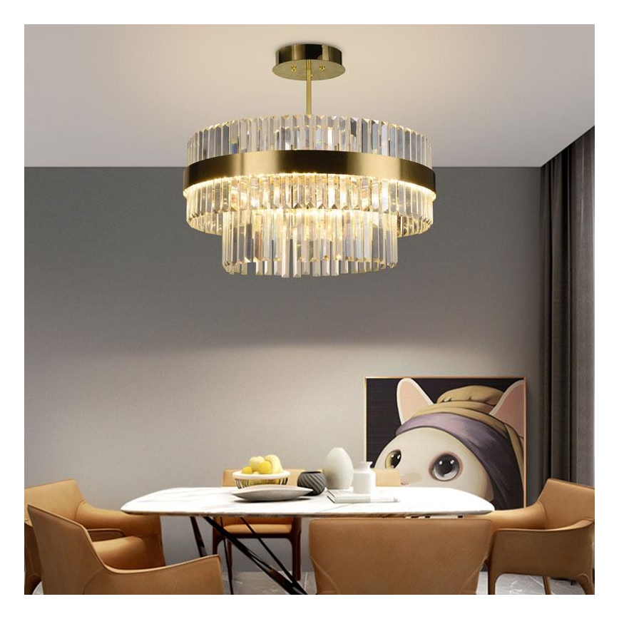 Lámpara de araña de cristal LED regulable en un poste LED/80W/230V 3000-6500K dorado + control remoto