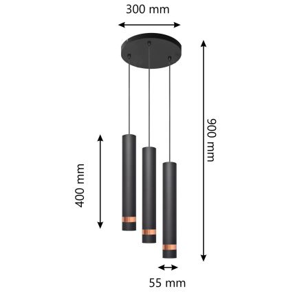 Lámpara colgante LED TUBA 3xGU10/4,8W/230V negro/cobre