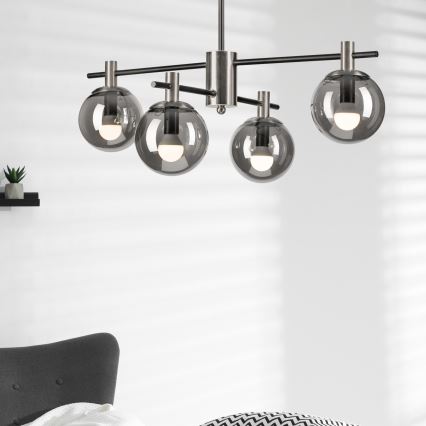 Lámpara colgante LILOU 4xE14/5W/230V cromo mate/ahumado