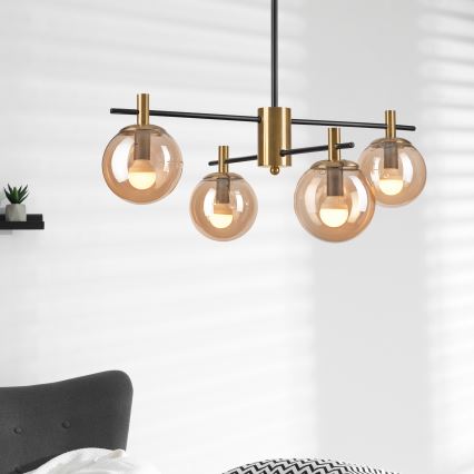 Lámpara colgante LILOU 4xE14/5W/230V dorado/negro/beige ahumado
